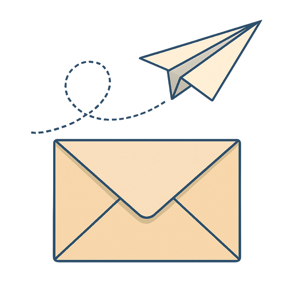 An envelop with a paper plane